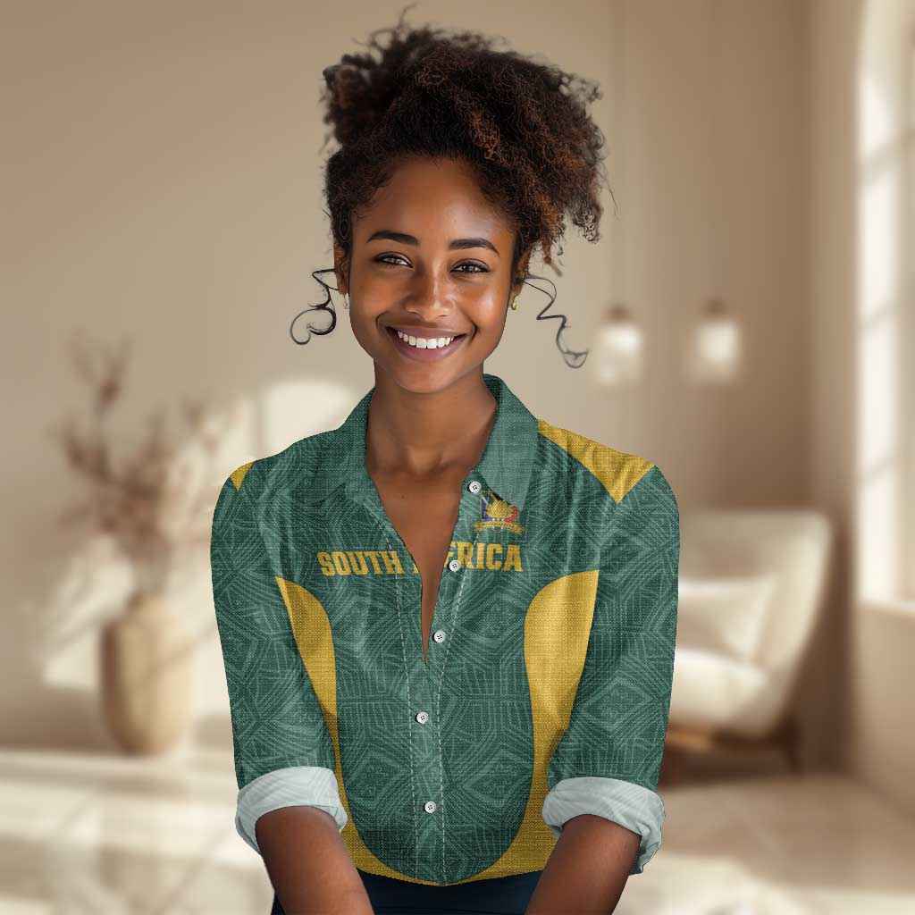Custom South Africa Soccer Women Casual Shirt Bafana Bafana Spirit African Pattern - Wonder Print Shop