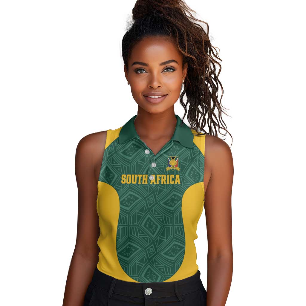 Custom South Africa Soccer Women Sleeveless Polo Shirt Bafana Bafana Spirit African Pattern - Wonder Print Shop