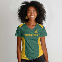 Custom South Africa Soccer Women V-Neck T-Shirt Bafana Bafana Spirit African Pattern - Wonder Print Shop