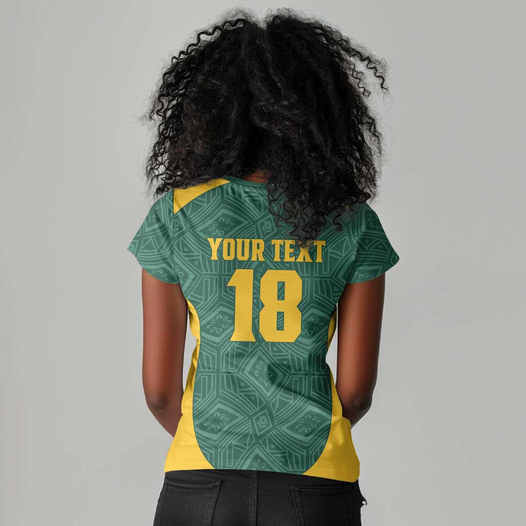 Custom South Africa Soccer Women V-Neck T-Shirt Bafana Bafana Spirit African Pattern - Wonder Print Shop