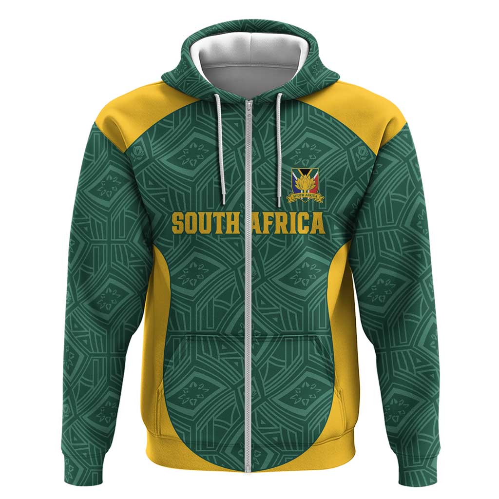 Custom South Africa Soccer Zip Hoodie Bafana Bafana Spirit African Pattern - Wonder Print Shop
