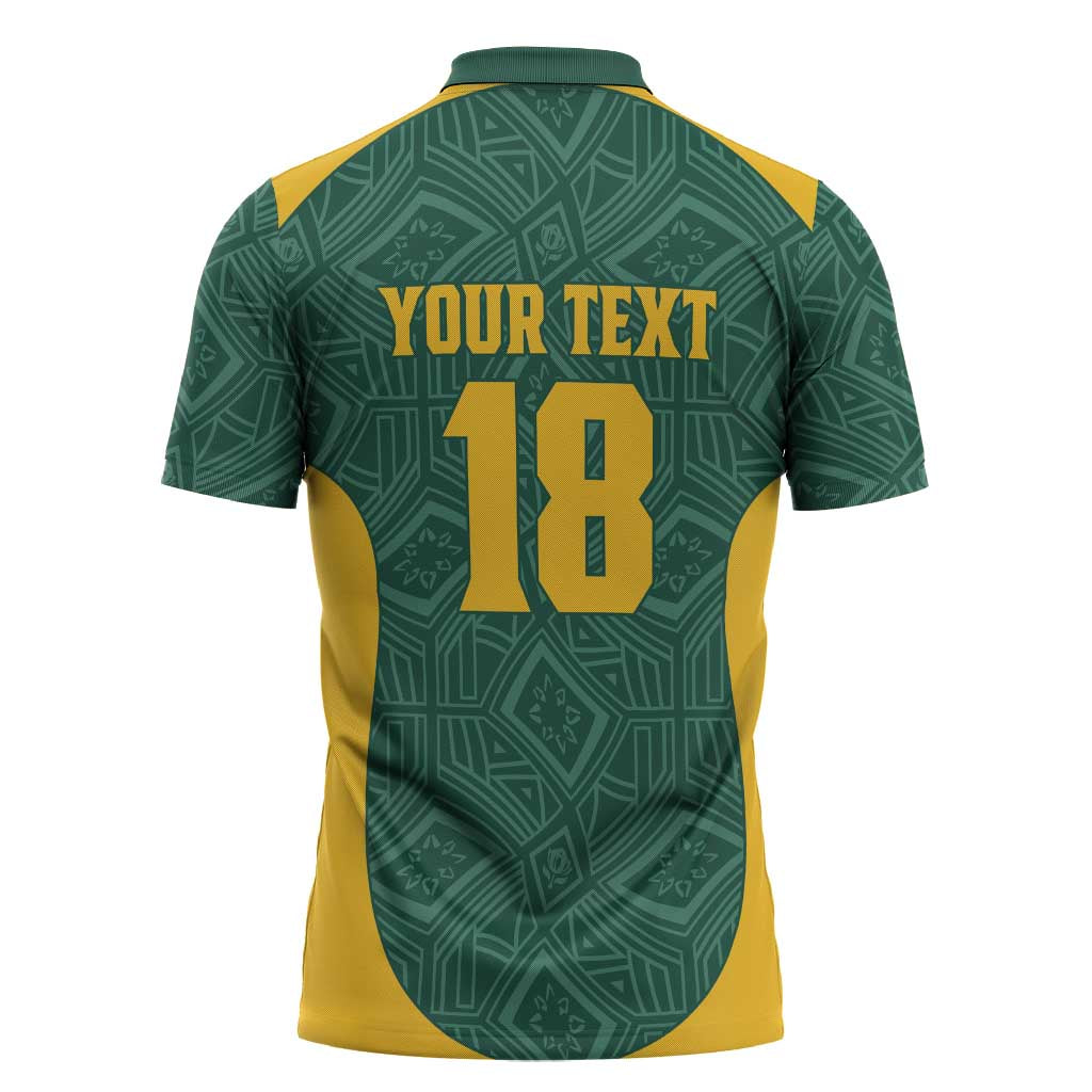 Custom South Africa Soccer Zipper Polo Shirt Bafana Bafana Spirit African Pattern - Wonder Print Shop