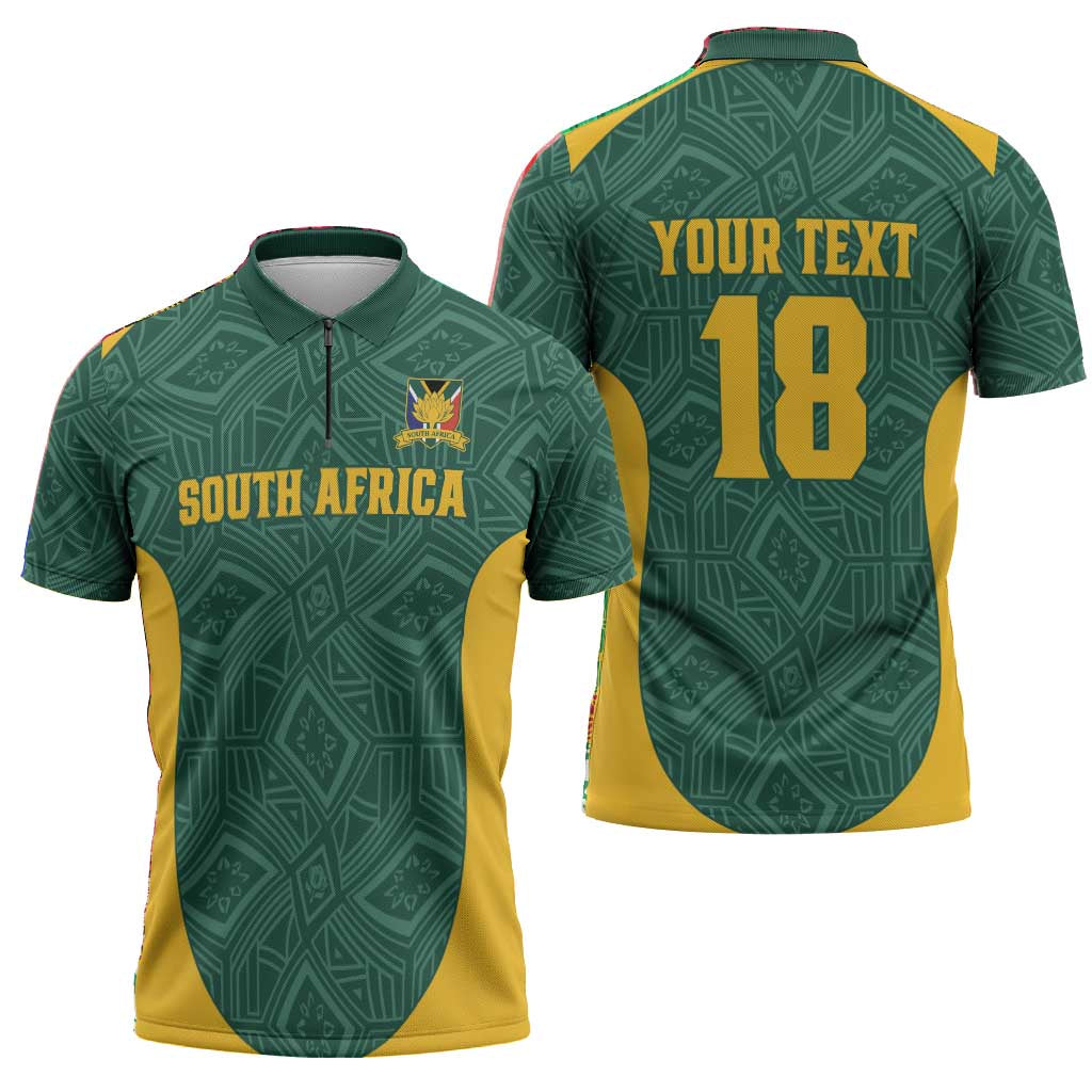 Custom South Africa Soccer Zipper Polo Shirt Bafana Bafana Spirit African Pattern - Wonder Print Shop