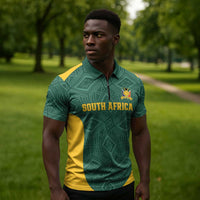Custom South Africa Soccer Zipper Polo Shirt Bafana Bafana Spirit African Pattern - Wonder Print Shop