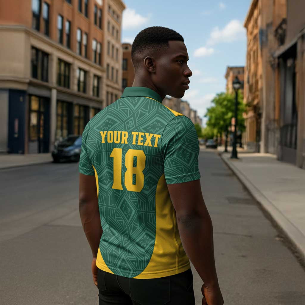 Custom South Africa Soccer Zipper Polo Shirt Bafana Bafana Spirit African Pattern - Wonder Print Shop