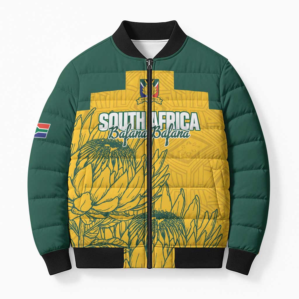 Custom South Africa Soccer Bomber Puffer Jacket From Protea Roots We Rise - Wonder Print Shop