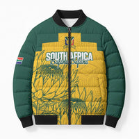 Custom South Africa Soccer Bomber Puffer Jacket From Protea Roots We Rise - Wonder Print Shop