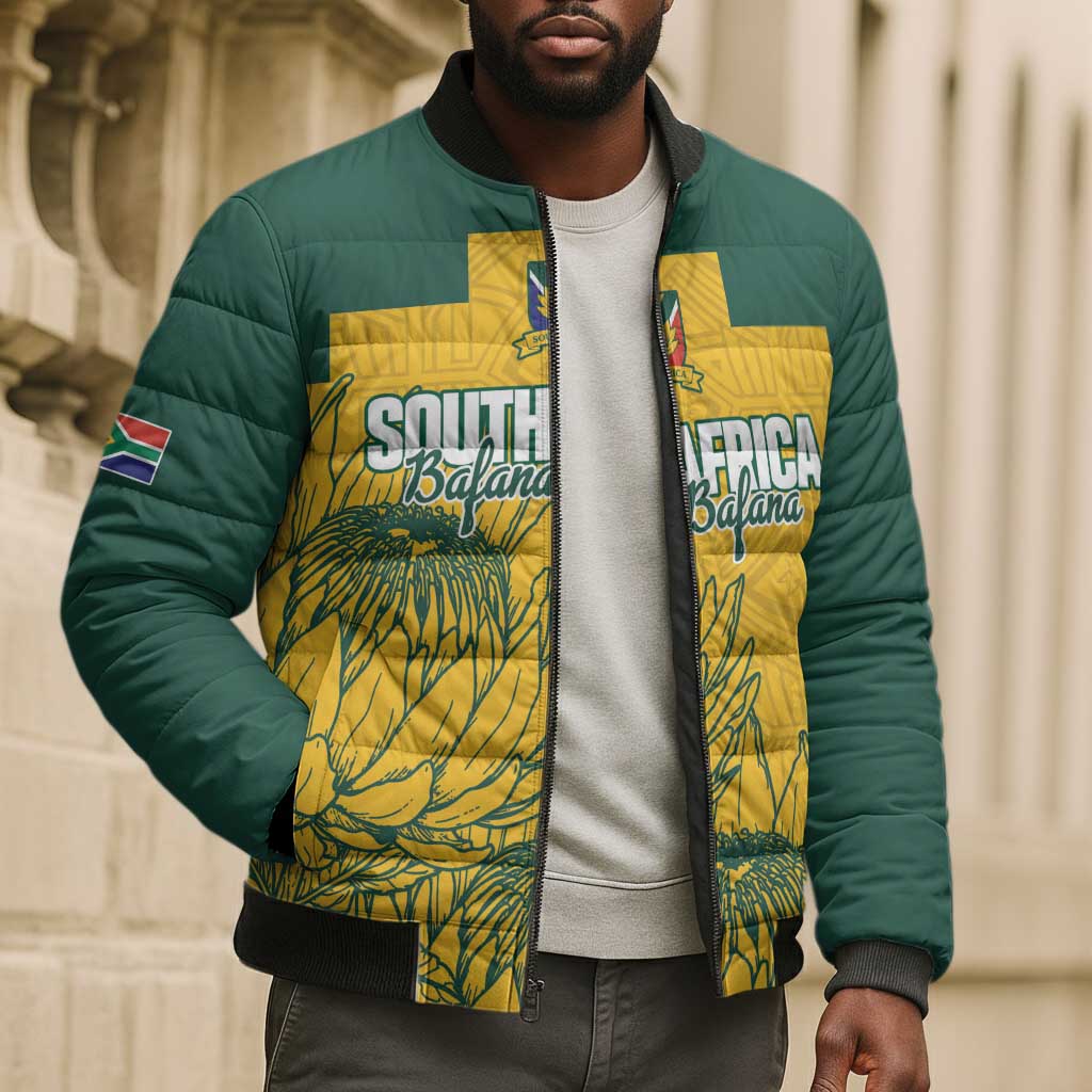 Custom South Africa Soccer Bomber Puffer Jacket From Protea Roots We Rise - Wonder Print Shop