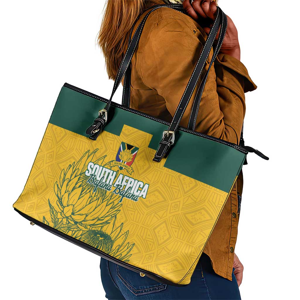 Custom South Africa Soccer Leather Tote Bag From Protea Roots We Rise - Wonder Print Shop