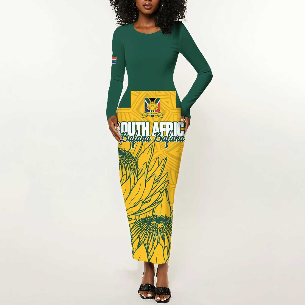 Custom South Africa Soccer Long Sleeve Bodycon Dress From Protea Roots We Rise - Wonder Print Shop