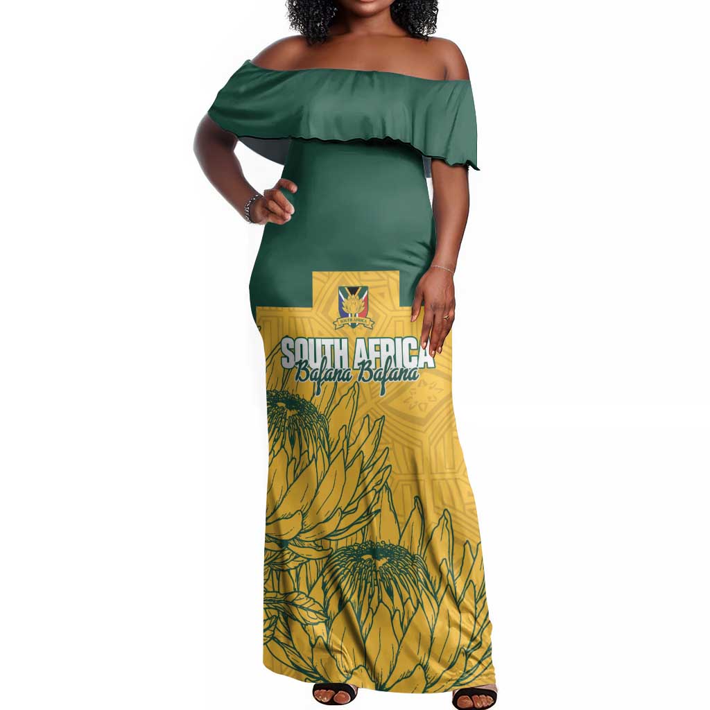 Custom South Africa Soccer Off Shoulder Maxi Dress From Protea Roots We Rise - Wonder Print Shop