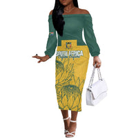 Custom South Africa Soccer Off The Shoulder Long Sleeve Dress From Protea Roots We Rise - Wonder Print Shop