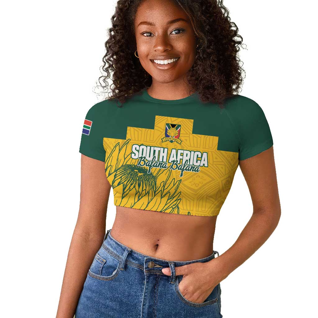 Custom South Africa Soccer Raglan Cropped T shirt From Protea Roots We Rise - Wonder Print Shop