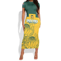 Custom South Africa Soccer Short Sleeve Bodycon Dress From Protea Roots We Rise - Wonder Print Shop