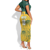 Custom South Africa Soccer Short Sleeve Bodycon Dress From Protea Roots We Rise - Wonder Print Shop