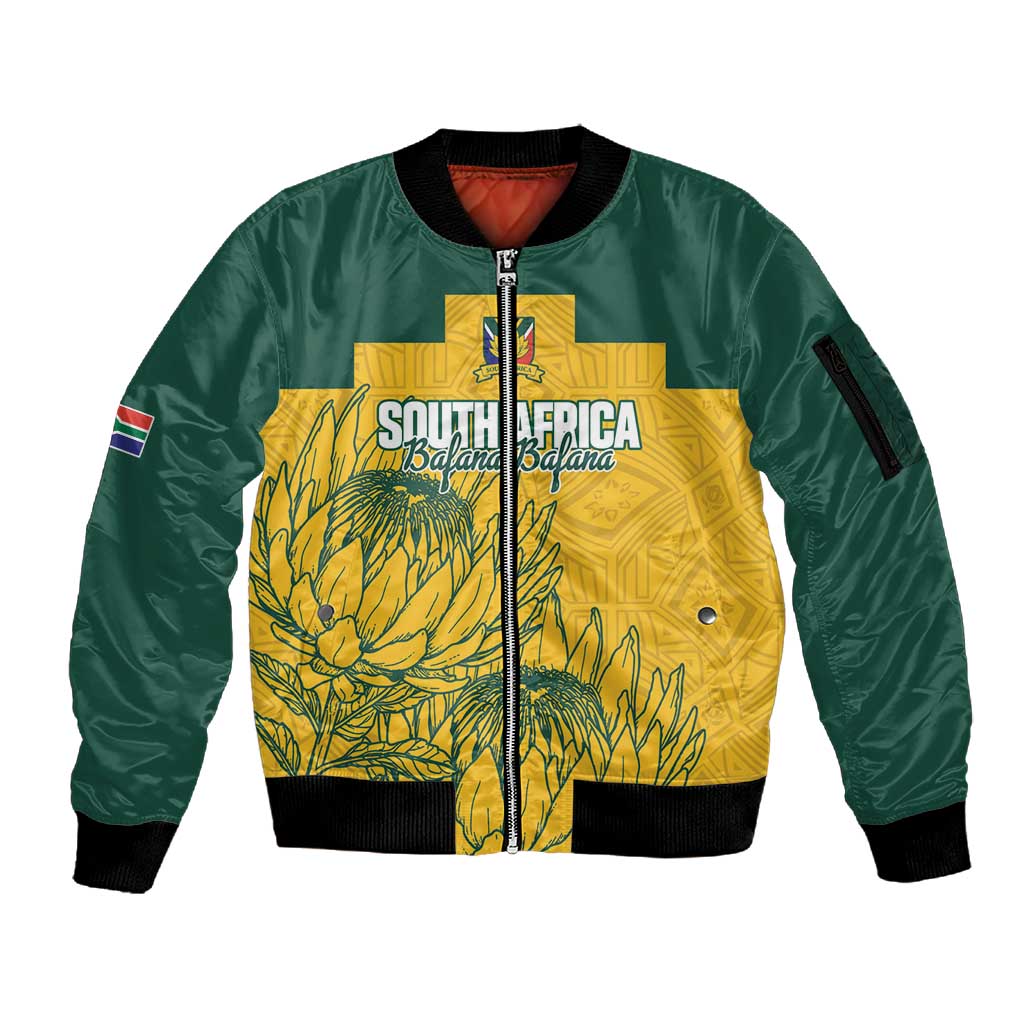 Custom South Africa Soccer Sleeve Zip Bomber Jacket From Protea Roots We Rise - Wonder Print Shop