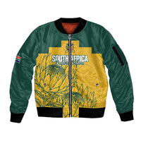 Custom South Africa Soccer Sleeve Zip Bomber Jacket From Protea Roots We Rise - Wonder Print Shop