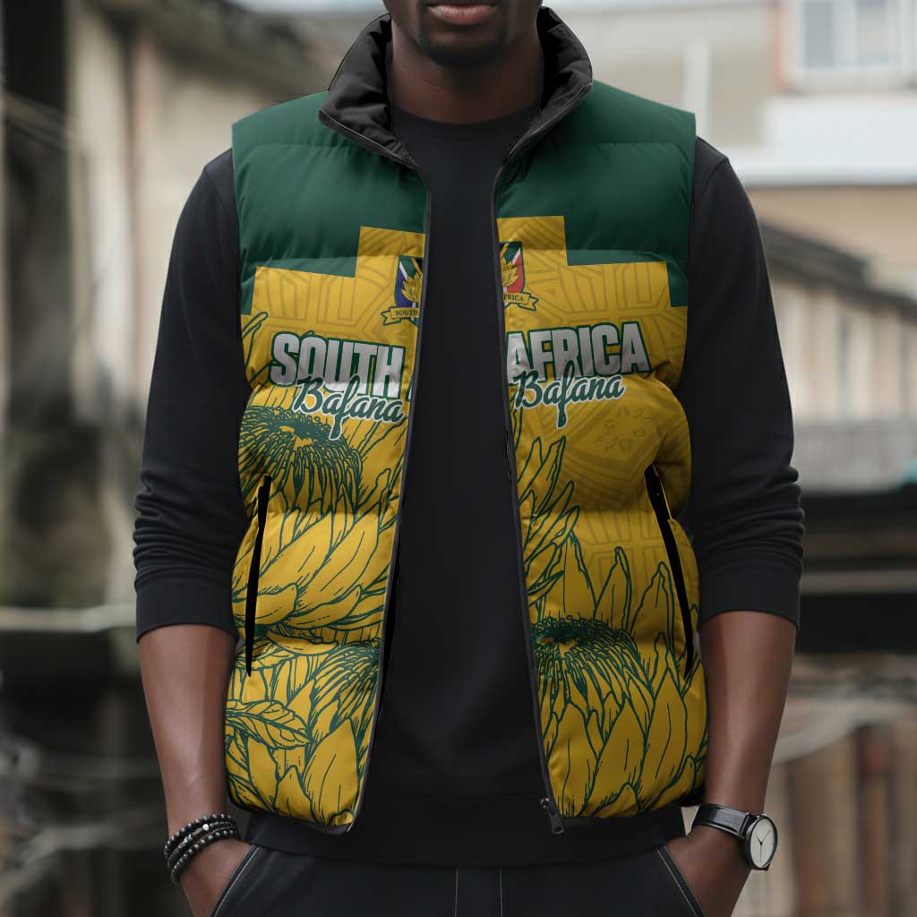 Custom South Africa Soccer Sleeveless Puffer Jacket From Protea Roots We Rise - Wonder Print Shop