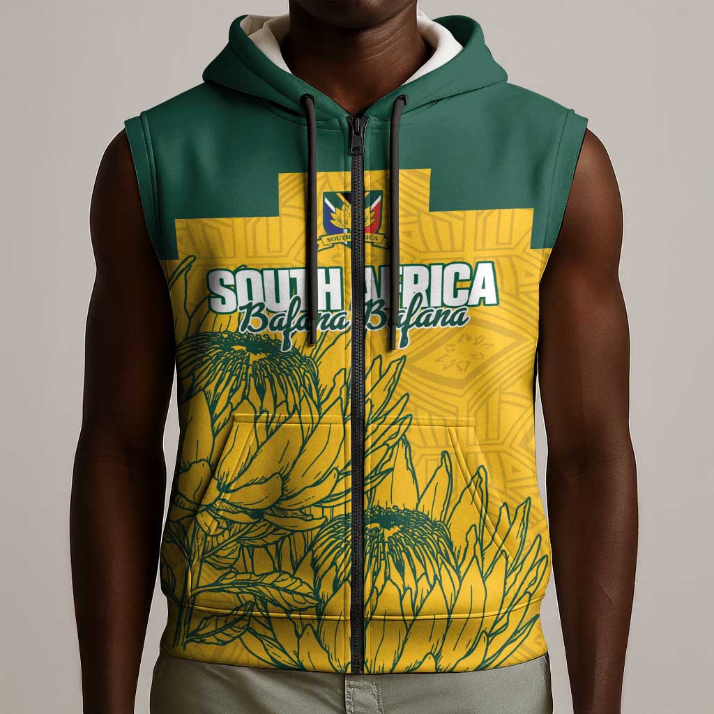 Custom South Africa Soccer Sleeveless Zip Hoodie From Protea Roots We Rise - Wonder Print Shop