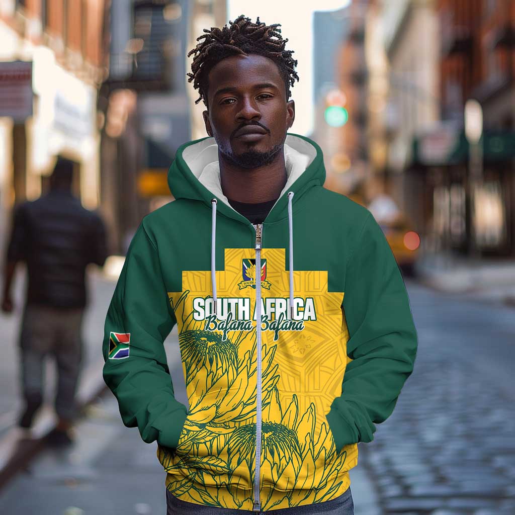 Custom South Africa Soccer Zip Hoodie From Protea Roots We Rise - Wonder Print Shop