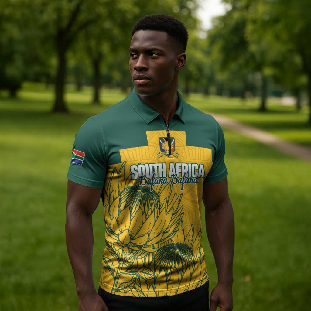 Custom South Africa Soccer Zipper Polo Shirt From Protea Roots We Rise - Wonder Print Shop