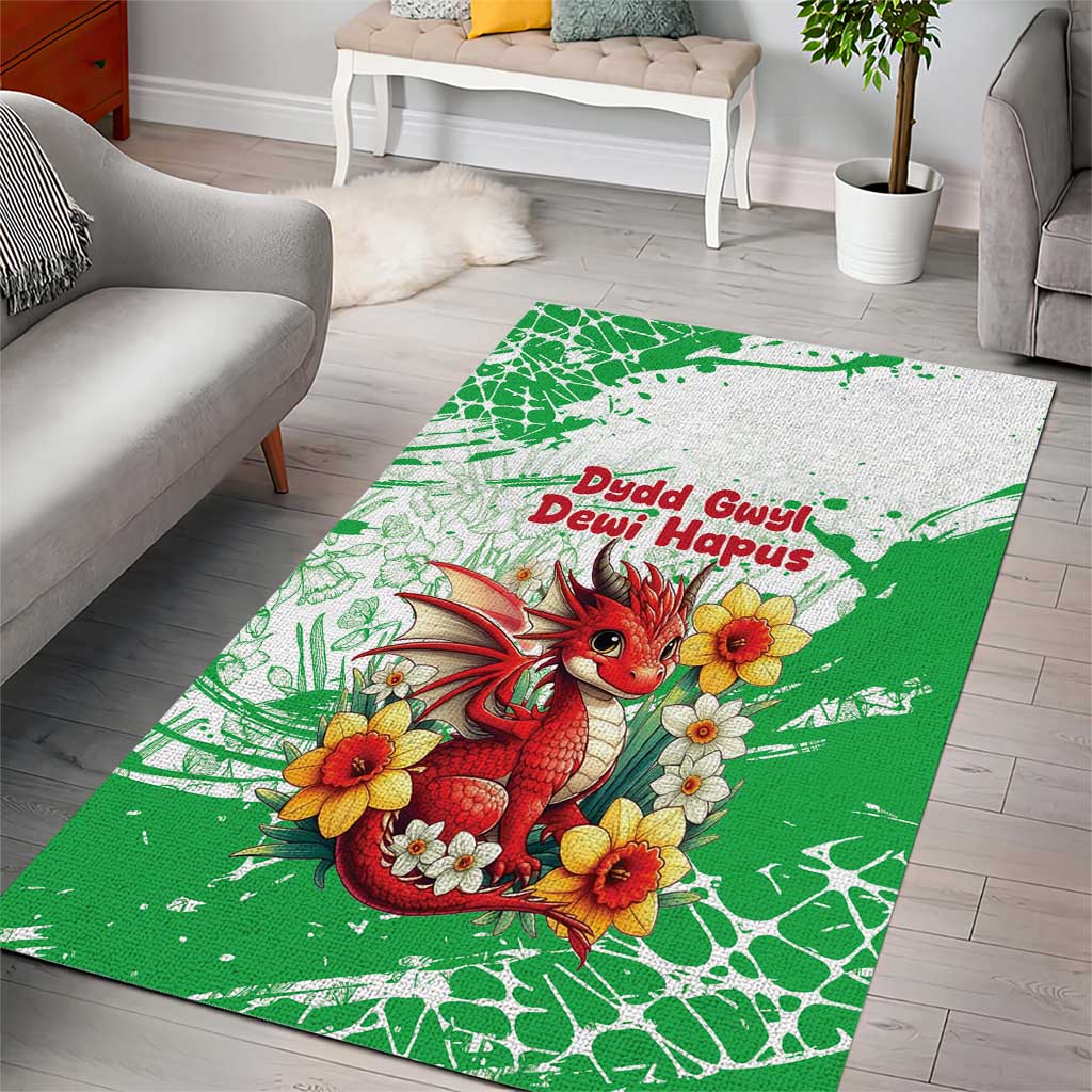 Wales Saint David’s Day Personalized Area Rug Funny Welsh Dragon Daffodil - Wonder Print Shop