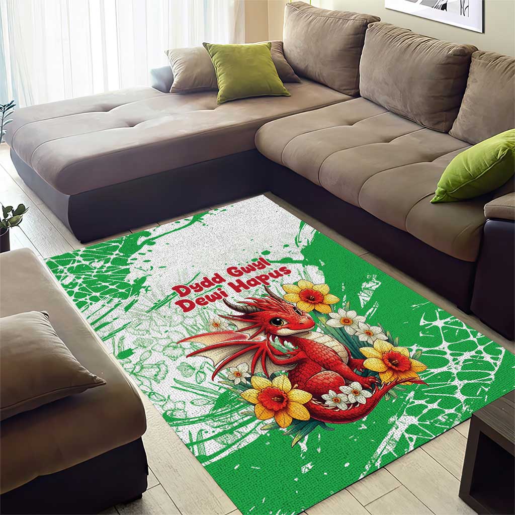 Wales Saint David’s Day Personalized Area Rug Funny Welsh Dragon Daffodil - Wonder Print Shop