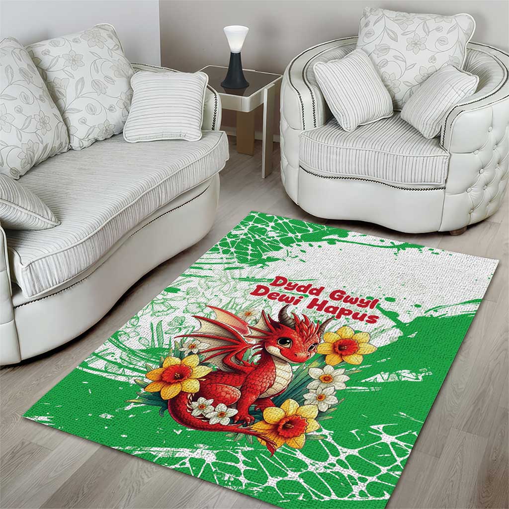 Wales Saint David’s Day Personalized Area Rug Funny Welsh Dragon Daffodil - Wonder Print Shop