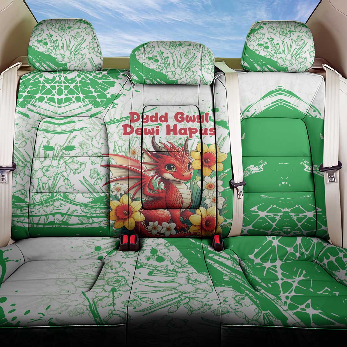 Wales Saint David’s Day Personalized Back Car Seat Cover Funny Welsh Dragon Daffodil - Wonder Print Shop