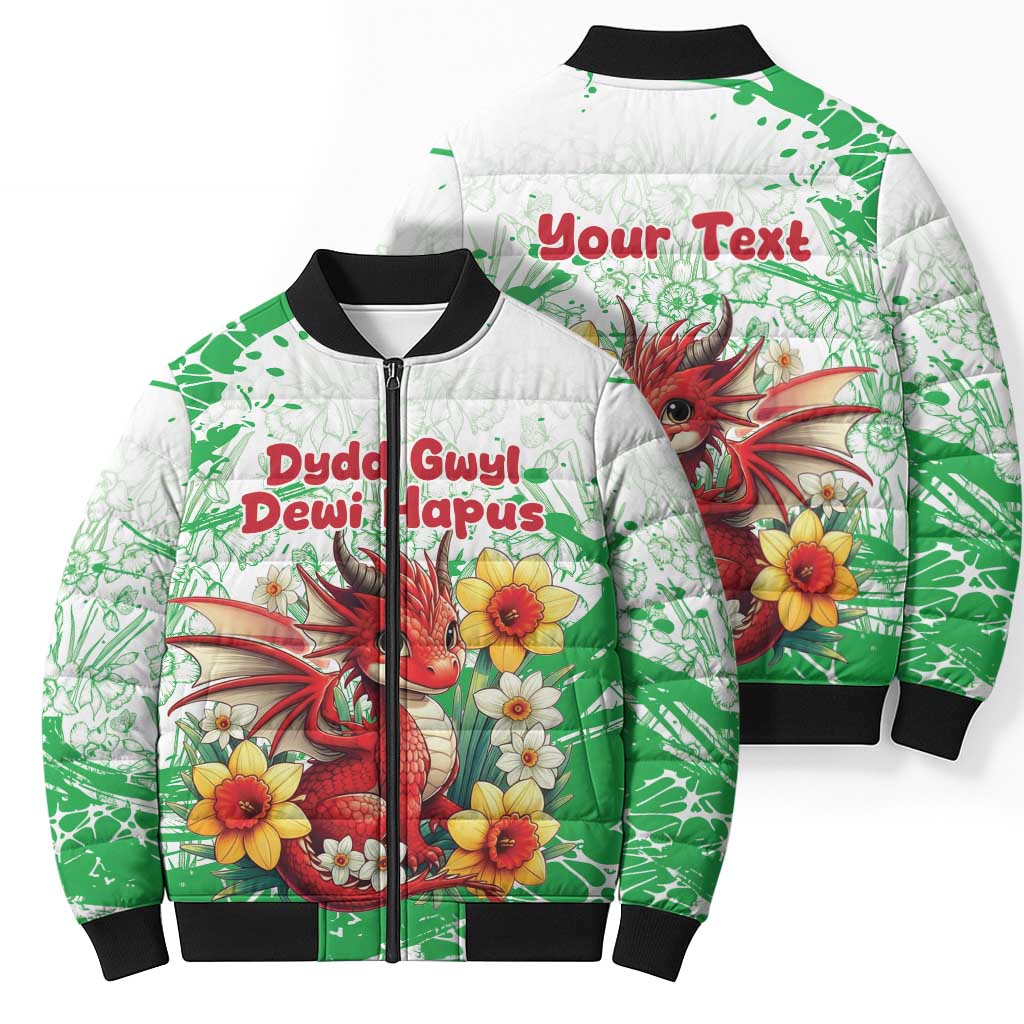 Wales Saint David’s Day Personalized Bomber Puffer Jacket Funny Welsh Dragon Daffodil - Wonder Print Shop