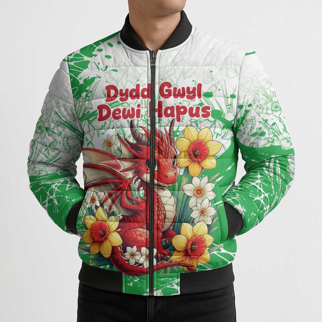 Wales Saint David’s Day Personalized Bomber Puffer Jacket Funny Welsh Dragon Daffodil - Wonder Print Shop