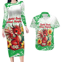 Wales Saint David’s Day Personalized Couples Matching Long Sleeve Bodycon Dress and Hawaiian Shirt Funny Welsh Dragon Daffodil - Wonder Print Shop