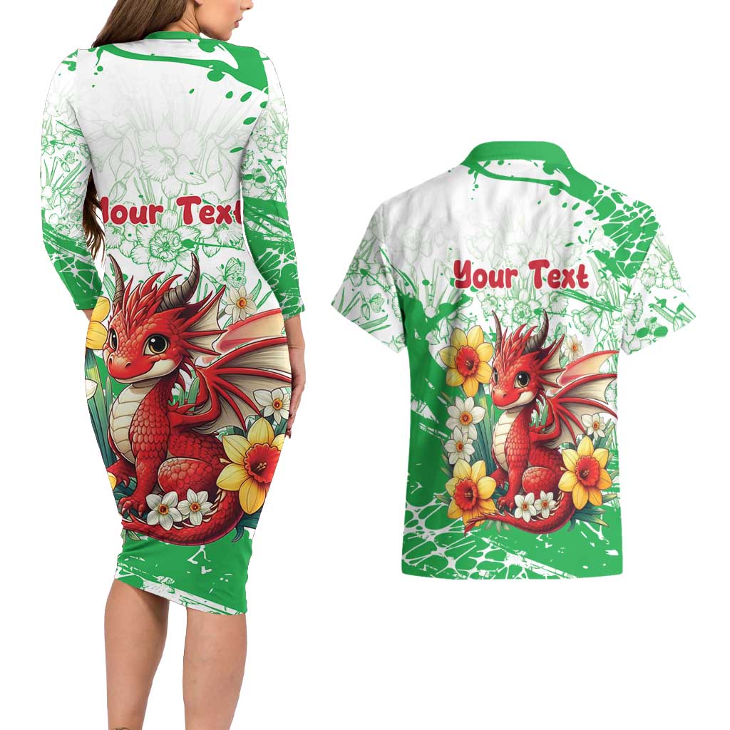Wales Saint David’s Day Personalized Couples Matching Long Sleeve Bodycon Dress and Hawaiian Shirt Funny Welsh Dragon Daffodil - Wonder Print Shop