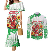 Wales Saint David’s Day Personalized Couples Matching Mermaid Dress and Long Sleeve Button Shirt Funny Welsh Dragon Daffodil - Wonder Print Shop