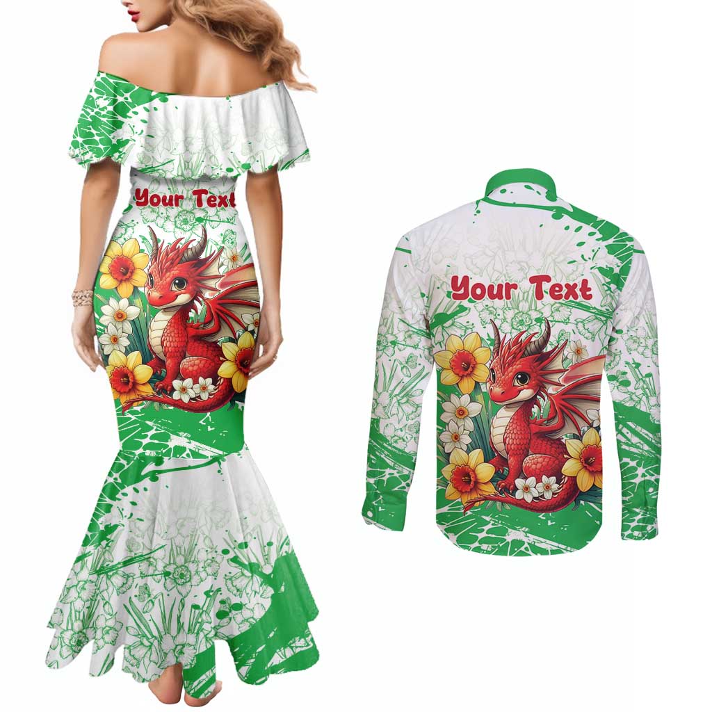 Wales Saint David’s Day Personalized Couples Matching Mermaid Dress and Long Sleeve Button Shirt Funny Welsh Dragon Daffodil - Wonder Print Shop