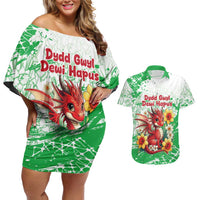 Wales Saint David’s Day Personalized Couples Matching Off Shoulder Short Dress and Hawaiian Shirt Funny Welsh Dragon Daffodil - Wonder Print Shop