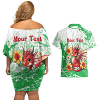 Wales Saint David’s Day Personalized Couples Matching Off Shoulder Short Dress and Hawaiian Shirt Funny Welsh Dragon Daffodil - Wonder Print Shop