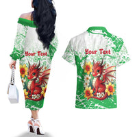 Wales Saint David’s Day Personalized Couples Matching Off The Shoulder Long Sleeve Dress and Hawaiian Shirt Funny Welsh Dragon Daffodil - Wonder Print Shop
