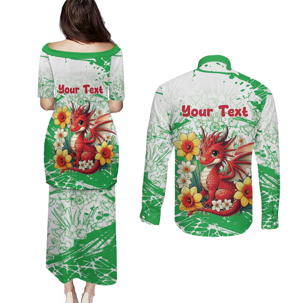 Wales Saint David’s Day Personalized Couples Matching Puletasi and Long Sleeve Button Shirt Funny Welsh Dragon Daffodil - Wonder Print Shop
