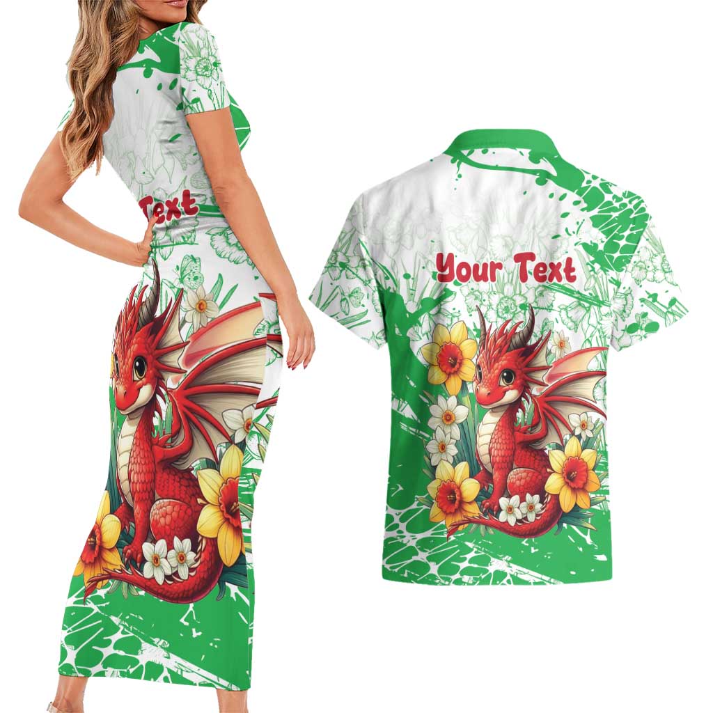 Wales Saint David’s Day Personalized Couples Matching Short Sleeve Bodycon Dress and Hawaiian Shirt Funny Welsh Dragon Daffodil - Wonder Print Shop