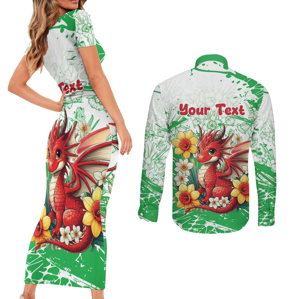 Wales Saint David’s Day Personalized Couples Matching Short Sleeve Bodycon Dress and Long Sleeve Button Shirt Funny Welsh Dragon Daffodil - Wonder Print Shop