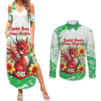 Wales Saint David’s Day Personalized Couples Matching Summer Maxi Dress and Long Sleeve Button Shirt Funny Welsh Dragon Daffodil - Wonder Print Shop