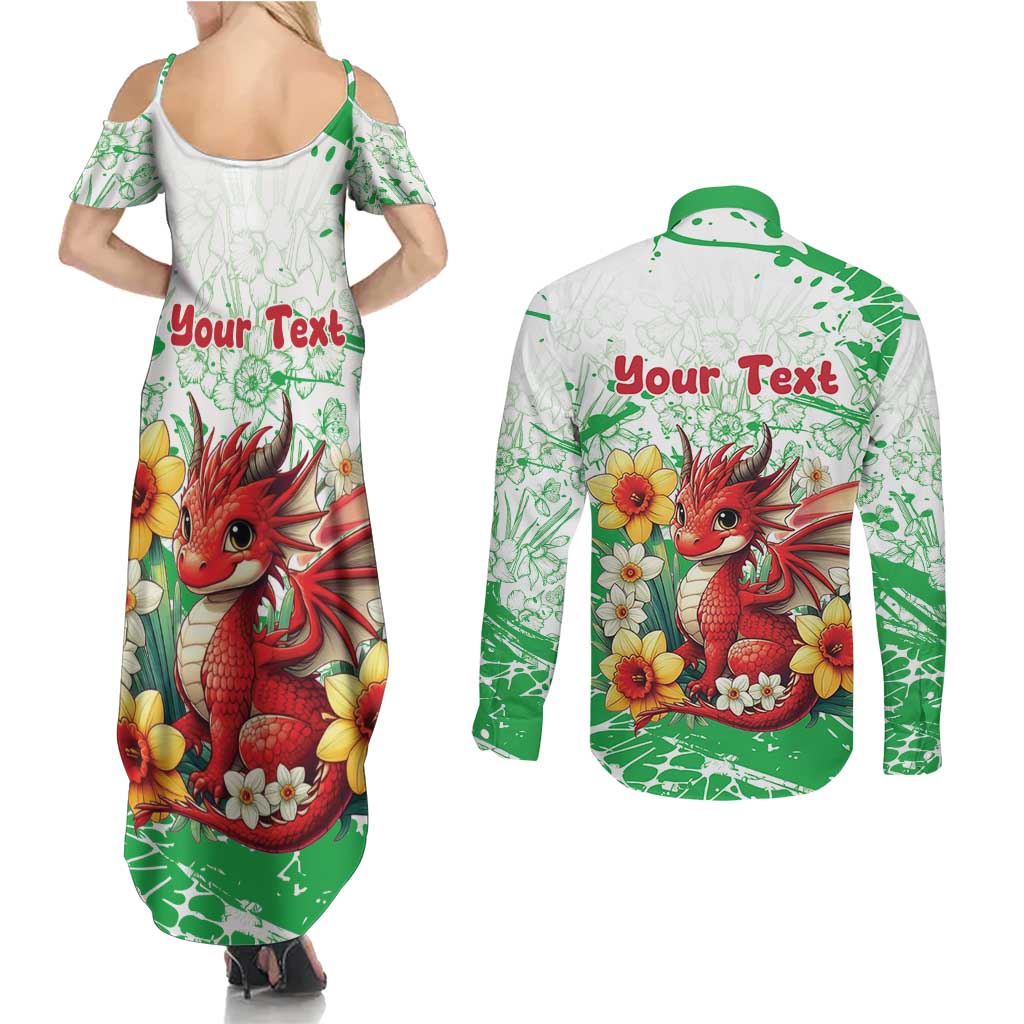 Wales Saint David’s Day Personalized Couples Matching Summer Maxi Dress and Long Sleeve Button Shirt Funny Welsh Dragon Daffodil - Wonder Print Shop