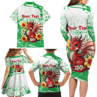 Wales Saint David’s Day Personalized Family Matching Long Sleeve Bodycon Dress and Hawaiian Shirt Funny Welsh Dragon Daffodil - Wonder Print Shop