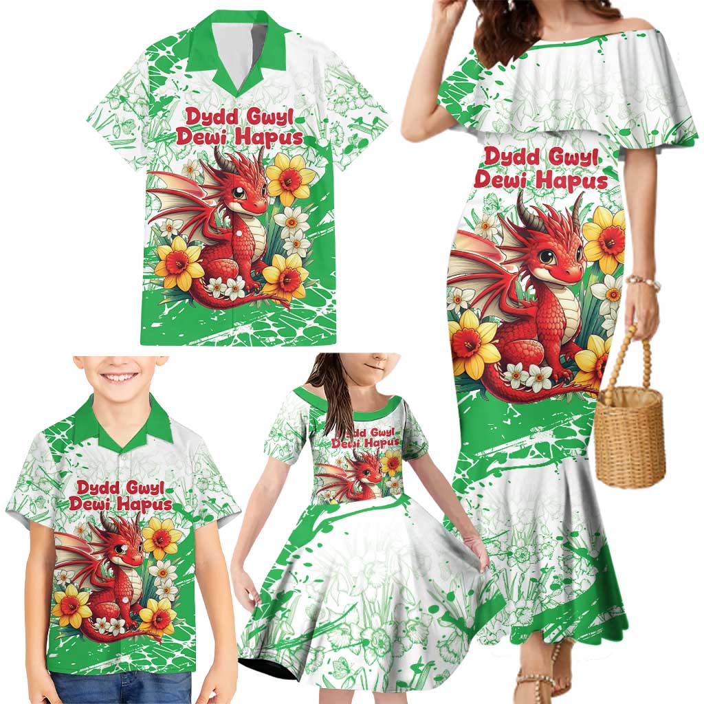 Wales Saint David’s Day Personalized Family Matching Mermaid Dress and Hawaiian Shirt Funny Welsh Dragon Daffodil - Wonder Print Shop