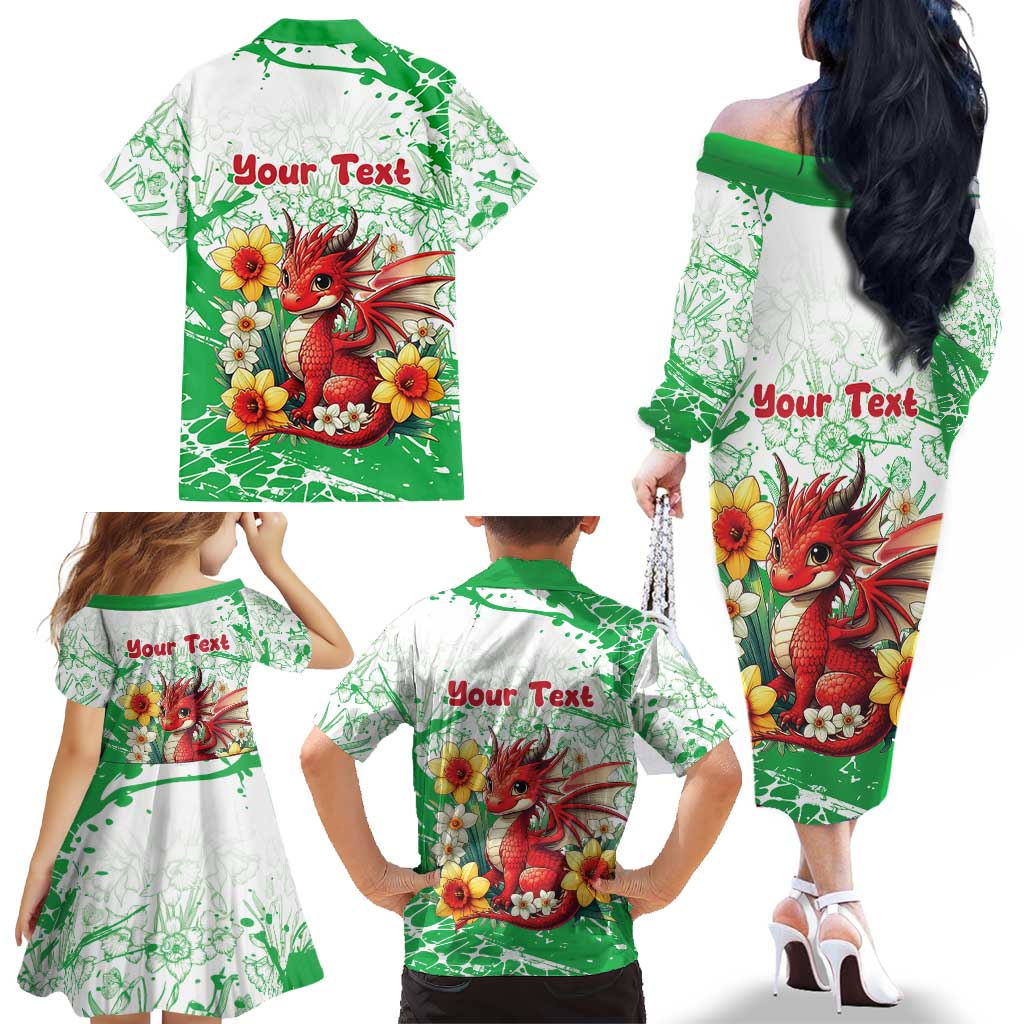 Wales Saint David’s Day Personalized Family Matching Off The Shoulder Long Sleeve Dress and Hawaiian Shirt Funny Welsh Dragon Daffodil - Wonder Print Shop