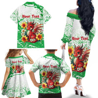 Wales Saint David’s Day Personalized Family Matching Off The Shoulder Long Sleeve Dress and Hawaiian Shirt Funny Welsh Dragon Daffodil - Wonder Print Shop