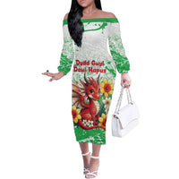 Wales Saint David’s Day Personalized Family Matching Off The Shoulder Long Sleeve Dress and Hawaiian Shirt Funny Welsh Dragon Daffodil - Wonder Print Shop