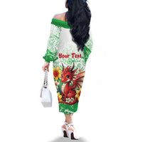 Wales Saint David’s Day Personalized Family Matching Off The Shoulder Long Sleeve Dress and Hawaiian Shirt Funny Welsh Dragon Daffodil - Wonder Print Shop