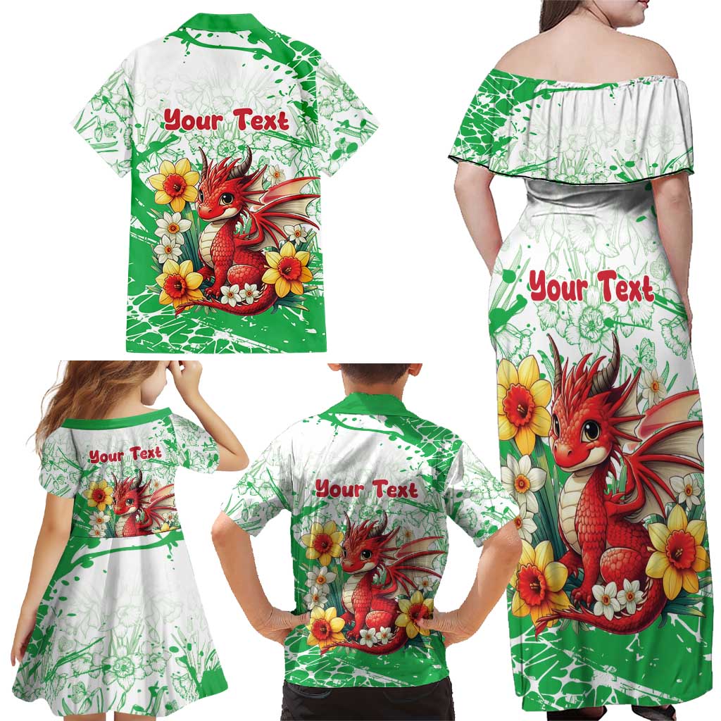 Wales Saint David’s Day Personalized Family Matching Off Shoulder Maxi Dress and Hawaiian Shirt Funny Welsh Dragon Daffodil - Wonder Print Shop